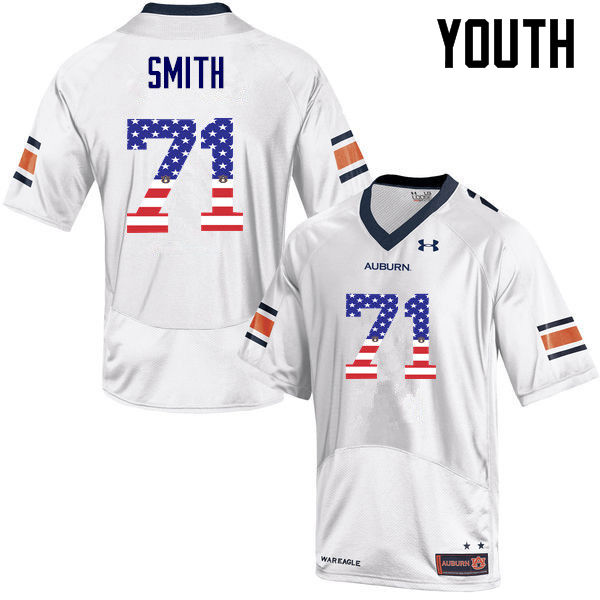 Youth Auburn Tigers #71 Braden Smith USA Flag Fashion White College Stitched Football Jersey